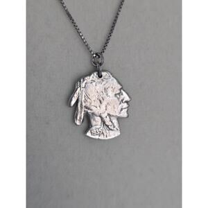 Carved Indian Buffalo Head Nickel 1935 Pendant Necklace